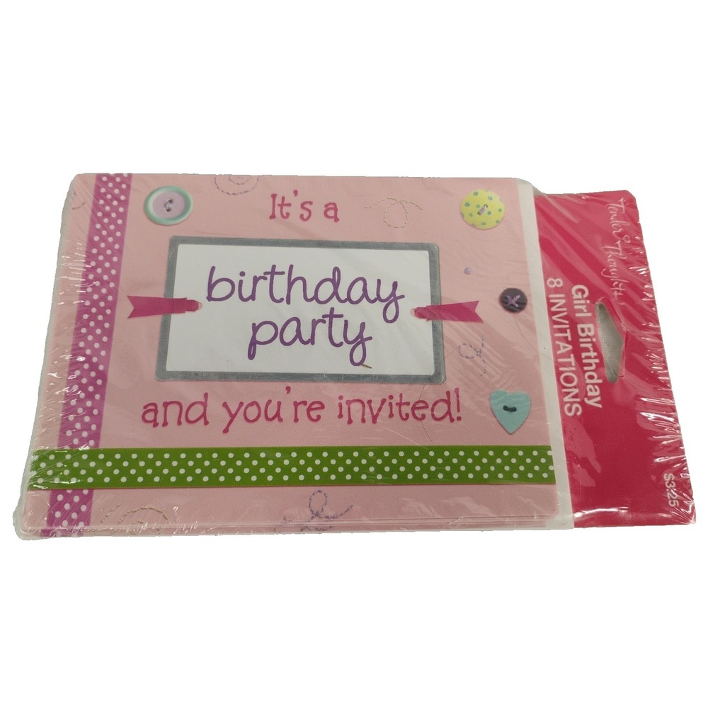 Vintage NOS Tender Thoughts Girl Birthday Part Invitations 8 W/Envelopes‎